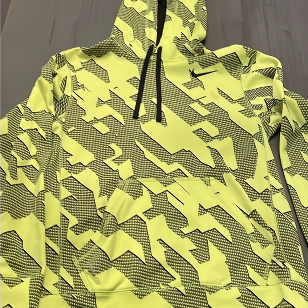Nike Neon Yellow and Black Patterned Hoodie